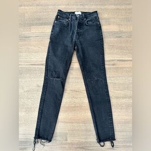 Free People We The Free Distressed Button Fly Denim Black Jeans-Size 26